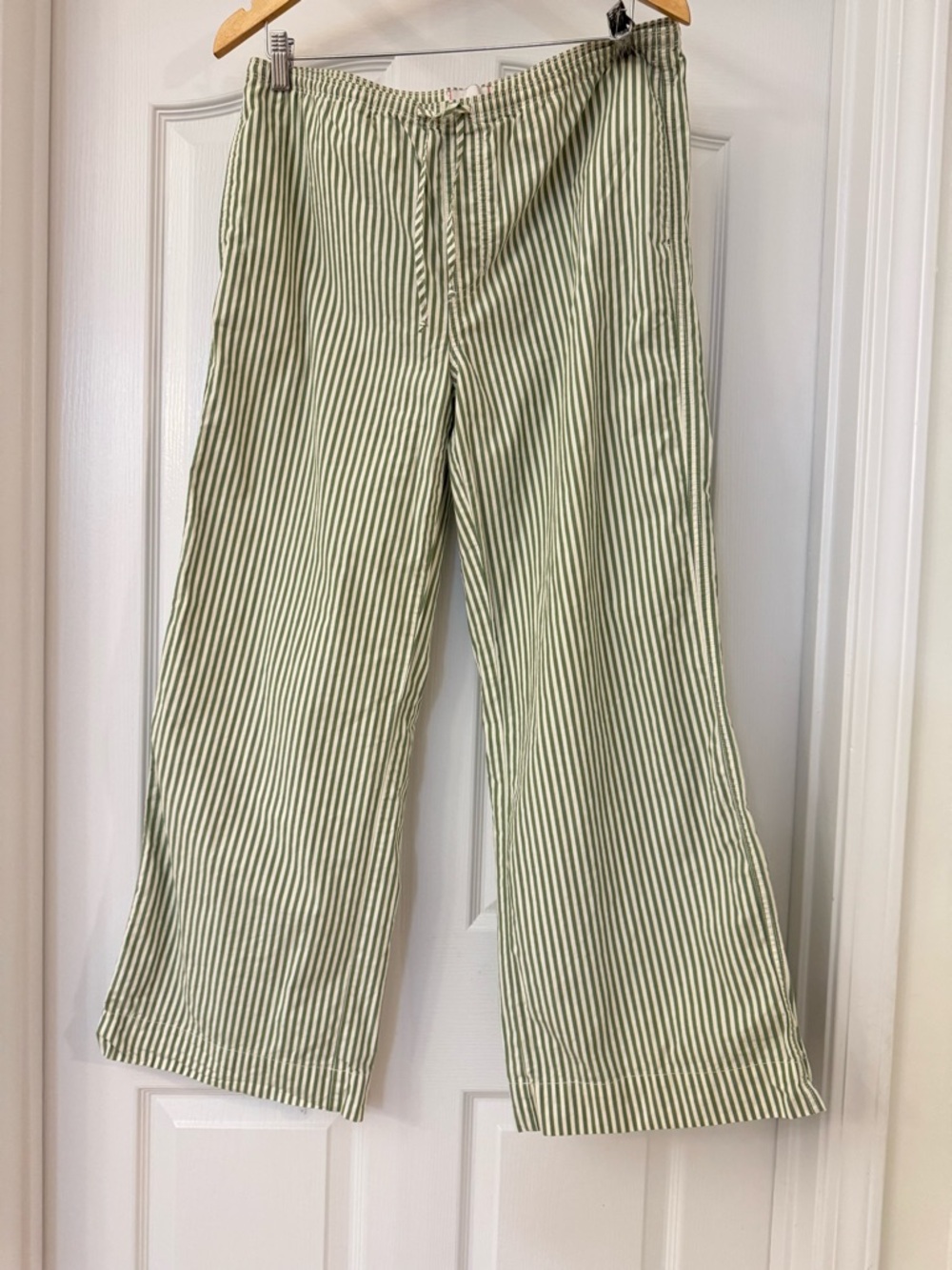 BDG Urban Outfitters Womens Wide Leg Pants Green Striped Elastic Waist L Pockets